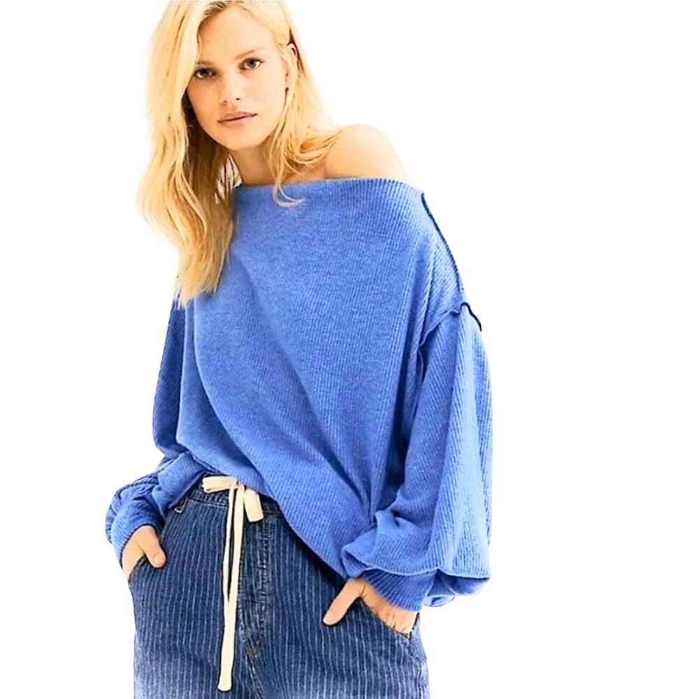 FREE PEOPLE x WE THE FREE Women’s Main Squeeze Hacci Blue Sweater Med